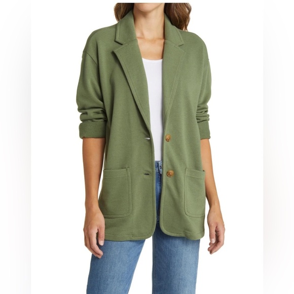 Caslon "NWT" Relaxed French Terry Blazer Green Sorrel Size XL - Picture 1 of 16